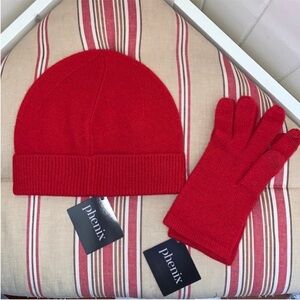 NWT Phenix 100% Cashmere Knit Hat and Glove Set in Red